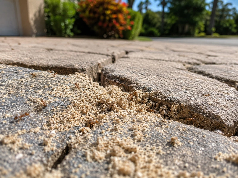 Sandy soil pushed through paver and driveway joints