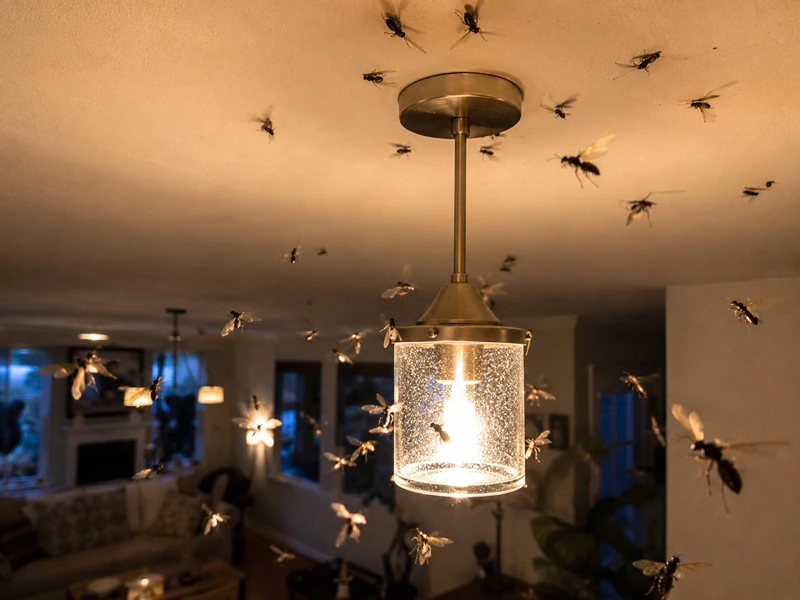 Winged swarmers around interior lights in spring
