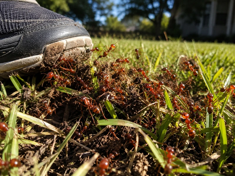 Swarming instantly when the lawn is disturbed